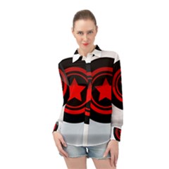 Star Black Red Button  Long Sleeve Chiffon Shirt