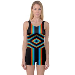 Cross Abstract Neon One Piece Boyleg Swimsuit by Pakrebo