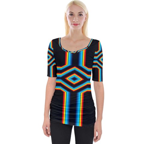 Cross Abstract Neon Wide Neckline Tee by Pakrebo