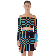 Cross Abstract Neon Off Shoulder Top With Skirt Set by Pakrebo