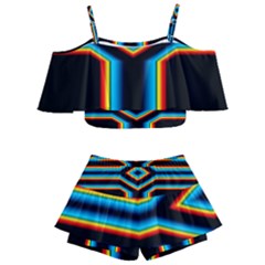 Cross Abstract Neon Kids  Off Shoulder Skirt Bikini by Pakrebo