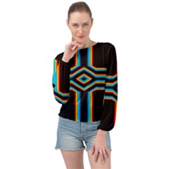 Cross Abstract Neon Banded Bottom Chiffon Top