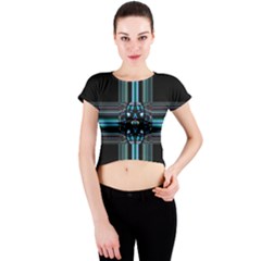 Cross Art Fractal Crew Neck Crop Top by Pakrebo