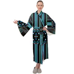 Cross Art Fractal Maxi Tie Front Velour Kimono