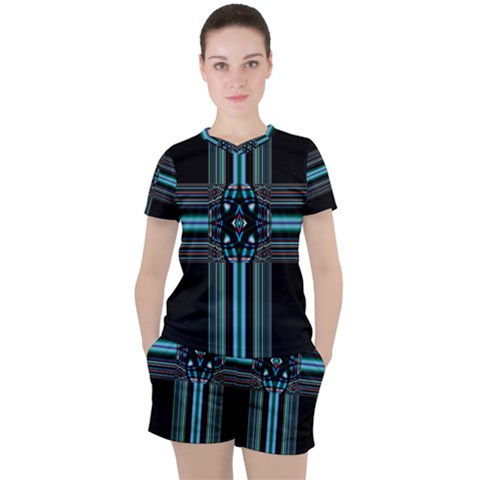 Cross Art Fractal Women s Tee And Shorts Set by Pakrebo