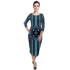 Cross Art Fractal Quarter Sleeve Midi Velour Bodycon Dress by Pakrebo