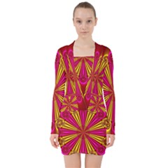 Abstract Art Fractal Modern Art V-neck Bodycon Long Sleeve Dress by Pakrebo