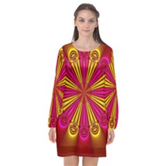 Abstract Art Fractal Modern Art Long Sleeve Chiffon Shift Dress  by Pakrebo