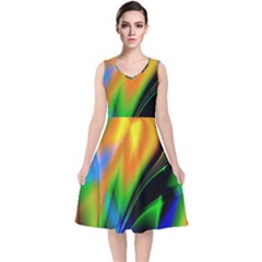 Color Concept Design Colorful Color V-neck Midi Sleeveless Dress 