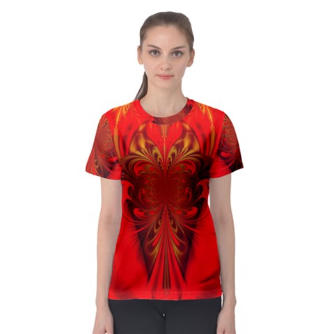 Digital Arts Fractals Futuristic Red Yellow Black Women s Sport Mesh Tee by Pakrebo