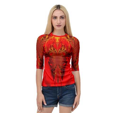 Digital Arts Fractals Futuristic Red Yellow Black Quarter Sleeve Raglan Tee by Pakrebo