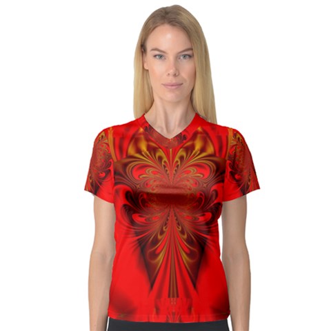 Digital Arts Fractals Futuristic Red Yellow Black V-neck Sport Mesh Tee by Pakrebo