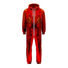 Digital Arts Fractals Futuristic Red Yellow Black Hooded Jumpsuit (kids)