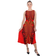 Digital Arts Fractals Futuristic Red Yellow Black Midi Tie-back Chiffon Dress