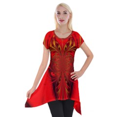 Digital Arts Fractals Futuristic Red Yellow Black Short Sleeve Side Drop Tunic by Pakrebo