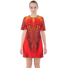 Digital Arts Fractals Futuristic Red Yellow Black Sixties Short Sleeve Mini Dress