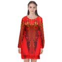 Digital Arts Fractals Futuristic Red Yellow Black Long Sleeve Chiffon Shift Dress  View1