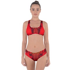 Digital Arts Fractals Futuristic Red Yellow Black Criss Cross Bikini Set by Pakrebo