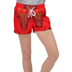 Digital Arts Fractals Futuristic Red Yellow Black Women s Velour Lounge Shorts