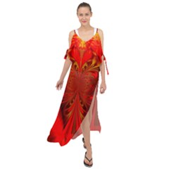 Digital Arts Fractals Futuristic Red Yellow Black Maxi Chiffon Cover Up Dress