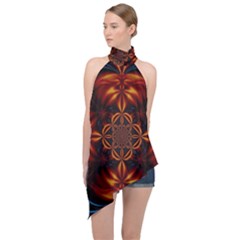 Abstract Art Artwork Fractal Design Halter Asymmetric Satin Top by Pakrebo