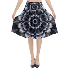 Abstract Digital Art Artwork Black White Flared Midi Skirt