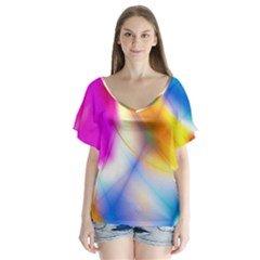 Color Concept Colors Colorful V-neck Flutter Sleeve Top by Pakrebo