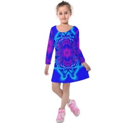 Digital Art Artwork Fractal Color Abstact Kids  Long Sleeve Velvet Dress by Pakrebo