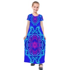 Digital Art Artwork Fractal Color Abstact Kids  Short Sleeve Maxi Dress by Pakrebo