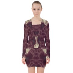 Abstract Art Artwork Fractal V-neck Bodycon Long Sleeve Dress by Pakrebo