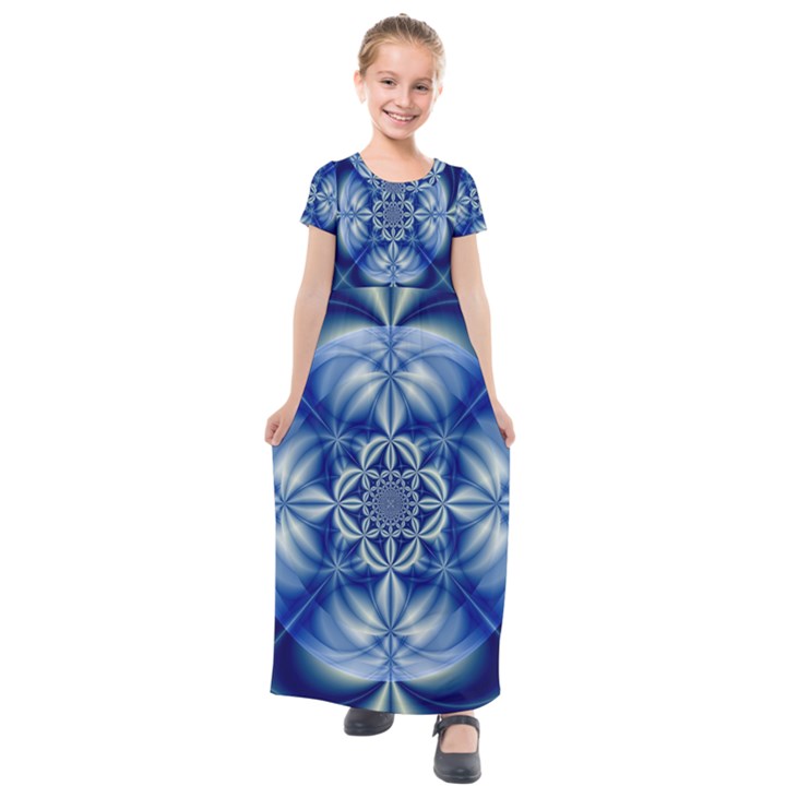 Abstract Art Artwork Fractal Design Kids  Short Sleeve Maxi Dress