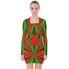 Abstract Art Fractal Modern Art V-neck Bodycon Long Sleeve Dress by Pakrebo