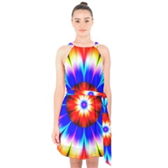 Abstract Digital Art Artwork Colorful Halter Collar Waist Tie Chiffon Dress by Pakrebo