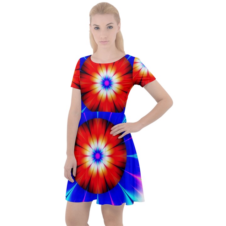 Abstract Digital Art Artwork Colorful Cap Sleeve Velour Dress 