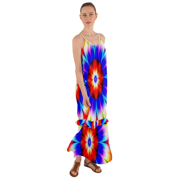 Abstract Digital Art Artwork Colorful Cami Maxi Ruffle Chiffon Dress