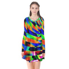 Abstract Art Artwork Digital Art Color Long Sleeve V-neck Flare Dress by Pakrebo