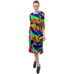 Abstract Art Artwork Digital Art Color Ruffle End Midi Chiffon Dress