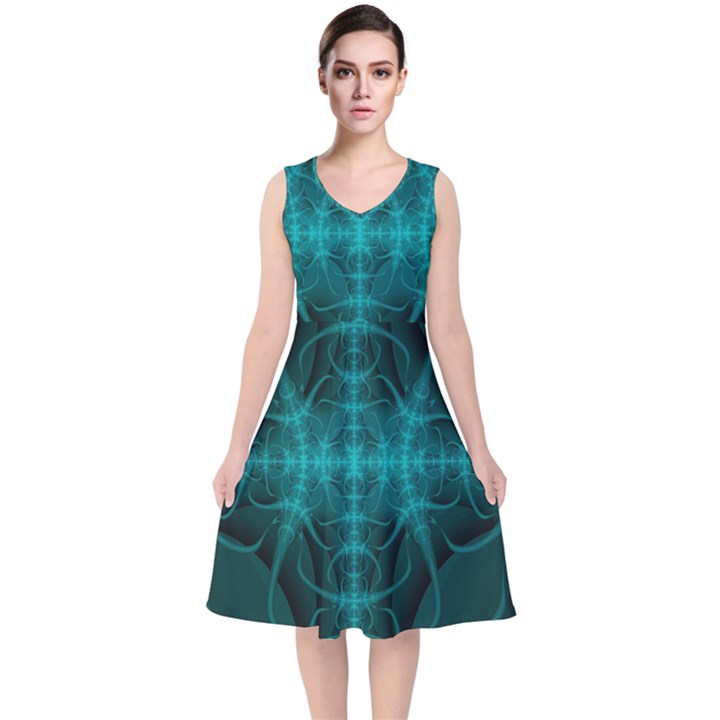 Abstract Art Design Digital Art V-Neck Midi Sleeveless Dress 