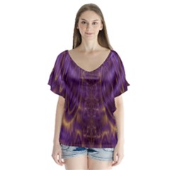 Abstract Art Artwork Fractal Design V-neck Flutter Sleeve Top by Pakrebo