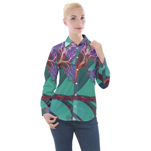 Art Fractal Artwork Creative Women s Long Sleeve Pocket Shirt by Pakrebo