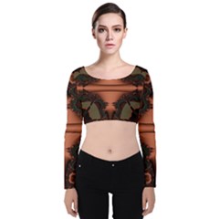 Art Fractal Artwork Creative Velvet Long Sleeve Crop Top by Pakrebo