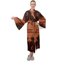 Art Fractal Artwork Creative Maxi Tie Front Velour Kimono