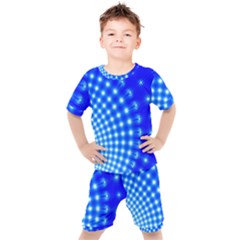 Digital Arts Fractals Futuristic Blue Kids  Tee And Shorts Set by Pakrebo