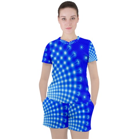 Digital Arts Fractals Futuristic Blue Women s Tee And Shorts Set by Pakrebo