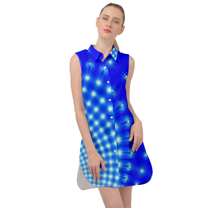 Digital Arts Fractals Futuristic Blue Sleeveless Shirt Dress