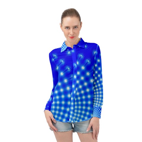 Digital Arts Fractals Futuristic Blue Long Sleeve Chiffon Shirt by Pakrebo