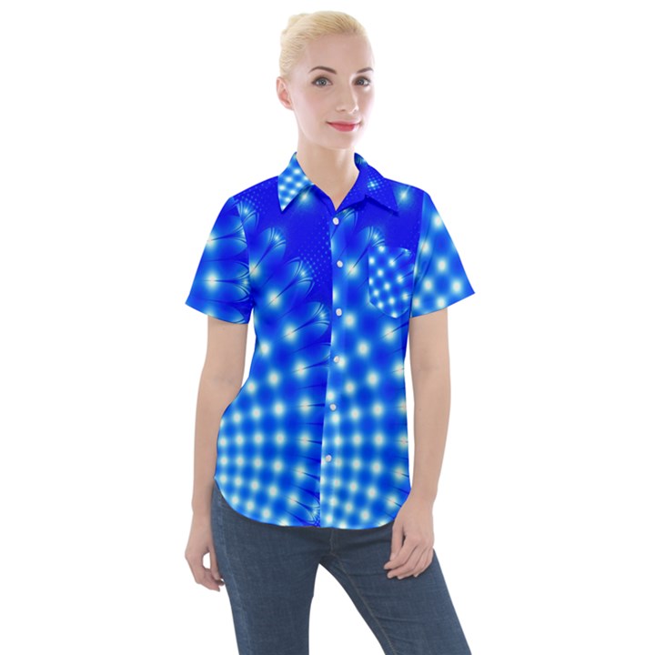 Digital Arts Fractals Futuristic Blue Women s Short Sleeve Pocket Shirt