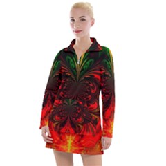 Digital Arts Fractals Futuristic Colorful Women s Long Sleeve Casual Dress