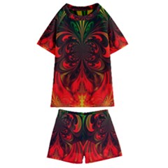 Digital Arts Fractals Futuristic Colorful Kids  Swim Tee And Shorts Set by Pakrebo