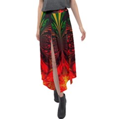 Digital Arts Fractals Futuristic Colorful Velour Split Maxi Skirt